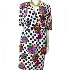 80’s  Louis Feruard Polka Dot/Print Silk Dress